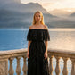 Limsa Club Seraphine Off-Shoulder Evening Gown in Black — front view