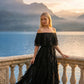 Limsa Club Seraphine Off-Shoulder Evening Gown in Black — back view