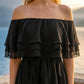 Limsa Club Seraphine Off-Shoulder Evening Gown in Black — full-length view