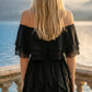 Limsa Club Seraphine Off-Shoulder Evening Gown in Black — close-up detail