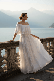 Seraphine Off-Shoulder Layered Ruffled Long Chiffon Evening Dress