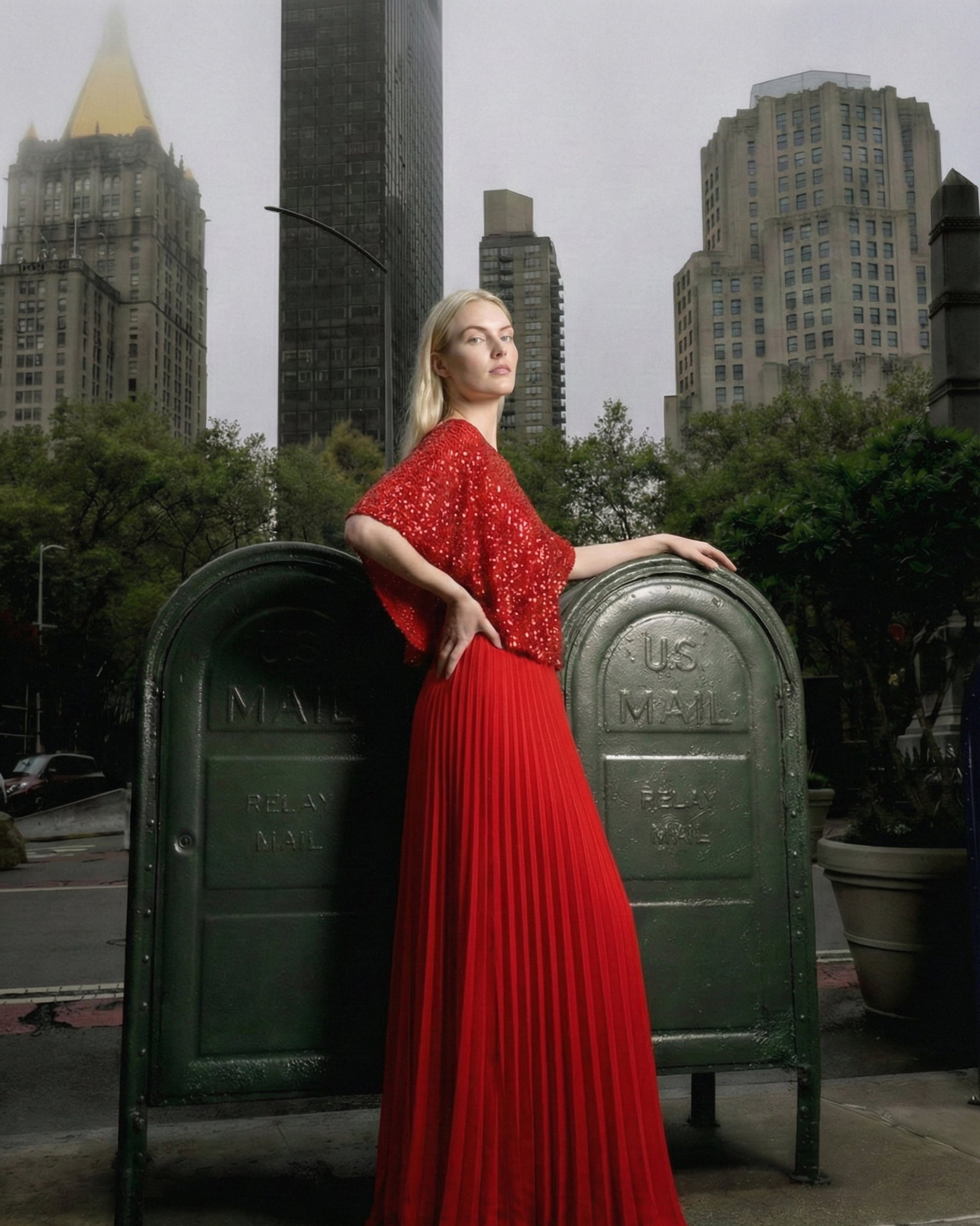 Limsa Club Viva Sequin Maxi Evening Dress in Red — full-length view