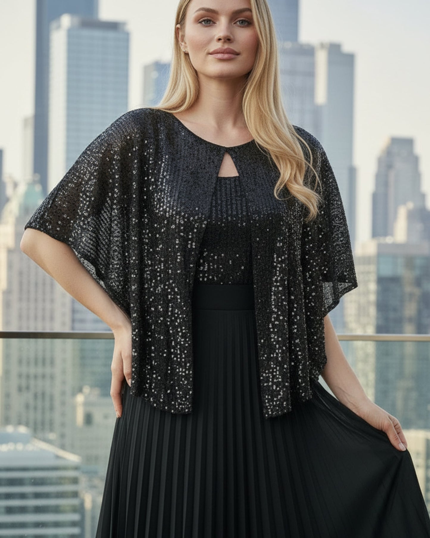 Limsa Club Viva Sequin Maxi Evening Dress in Black — full-length view