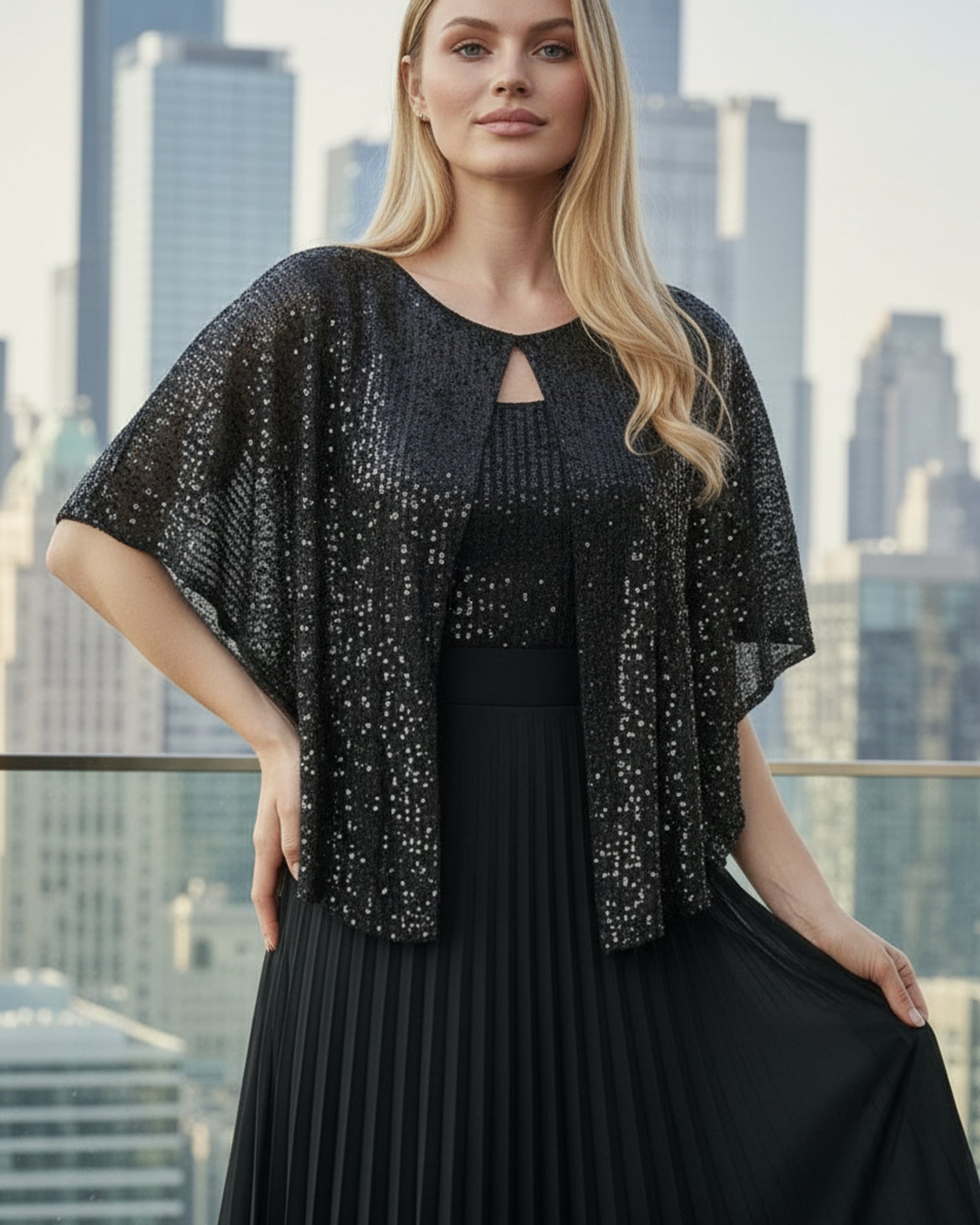 Limsa Club Viva Sequin Maxi Evening Dress in Black — full-length view